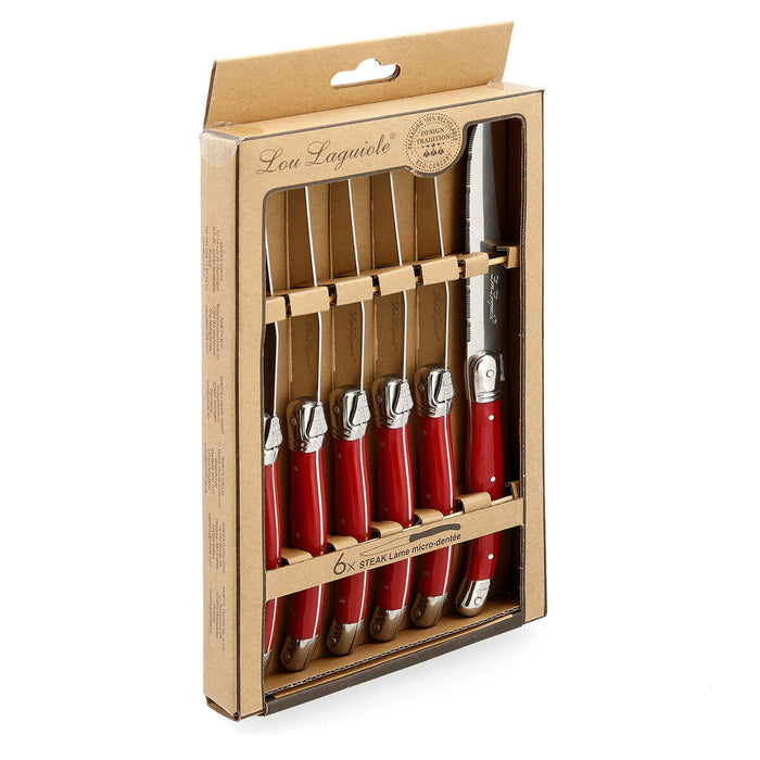 Knife set Lou Laguiole Rustic Meat Red Metal 6 units