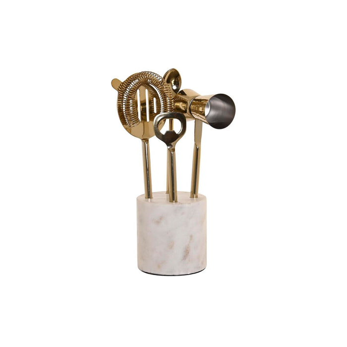 Cocktail set DKD Home Decor 10 x 3 x 21 cm Silver colored Golden Stainless steel Marble