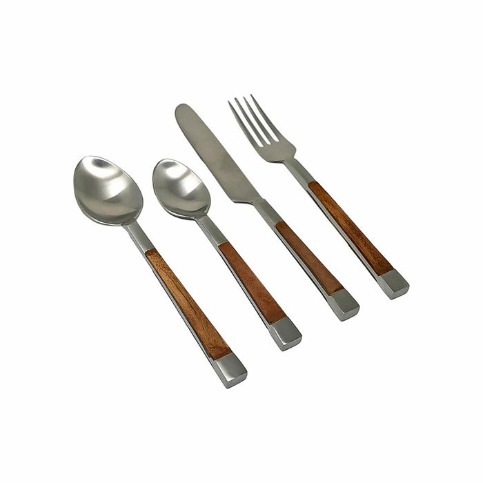 Cutlery DKD Home Decor Nature Silver colored Stainless steel Acacia (4.5 x 2 x 20 cm)