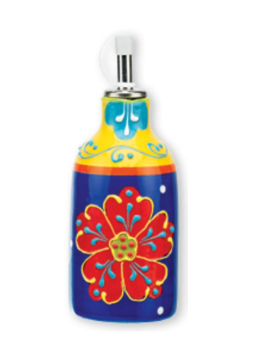 Moutsos Oil Bottle in Floral Design Blue